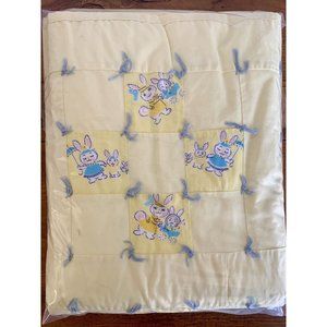 Baby Blanket‎ Mommy Bunny With Baby In A Carriage Easter Vintage Yellow